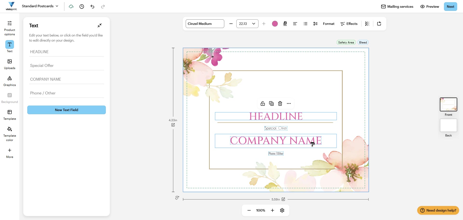 A paint roller cursor is positioned over a text field to apply a copied font and colour style to the words COMPANY NAME.