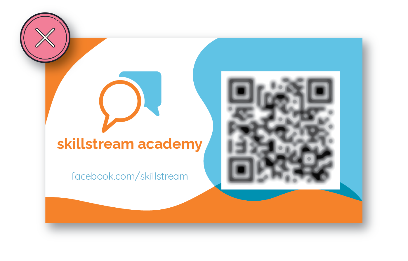 The QR code on this business card is blurry, making it difficult to scan.