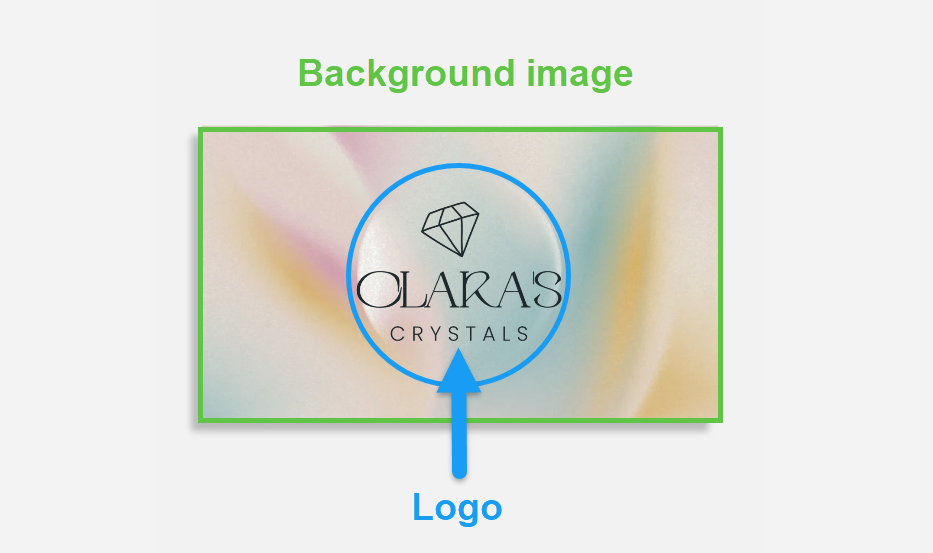 Business card design preview. The background behind the logo fills up the business card. The logo is placed on top.