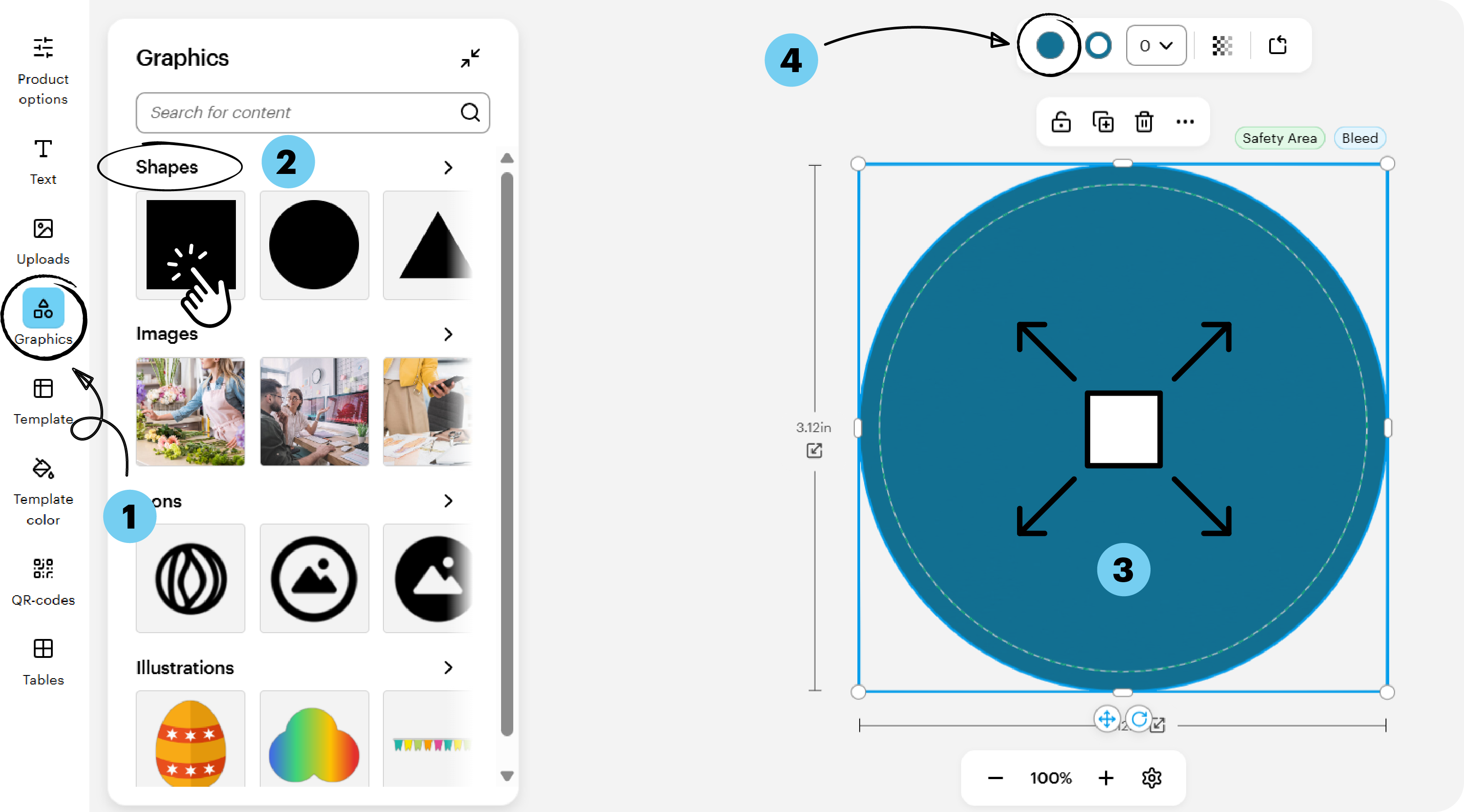 Shapes tool used to add a background shape to a design.