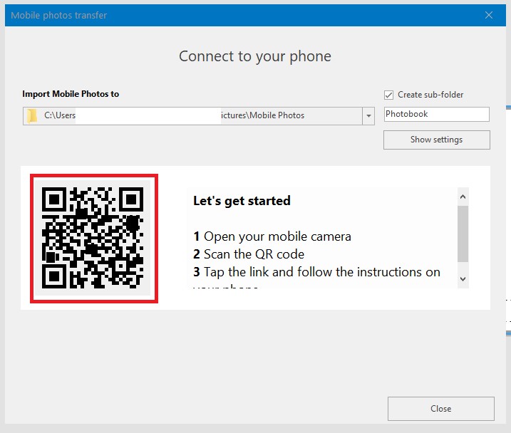 QR code displayed on the desktop screen for scanning