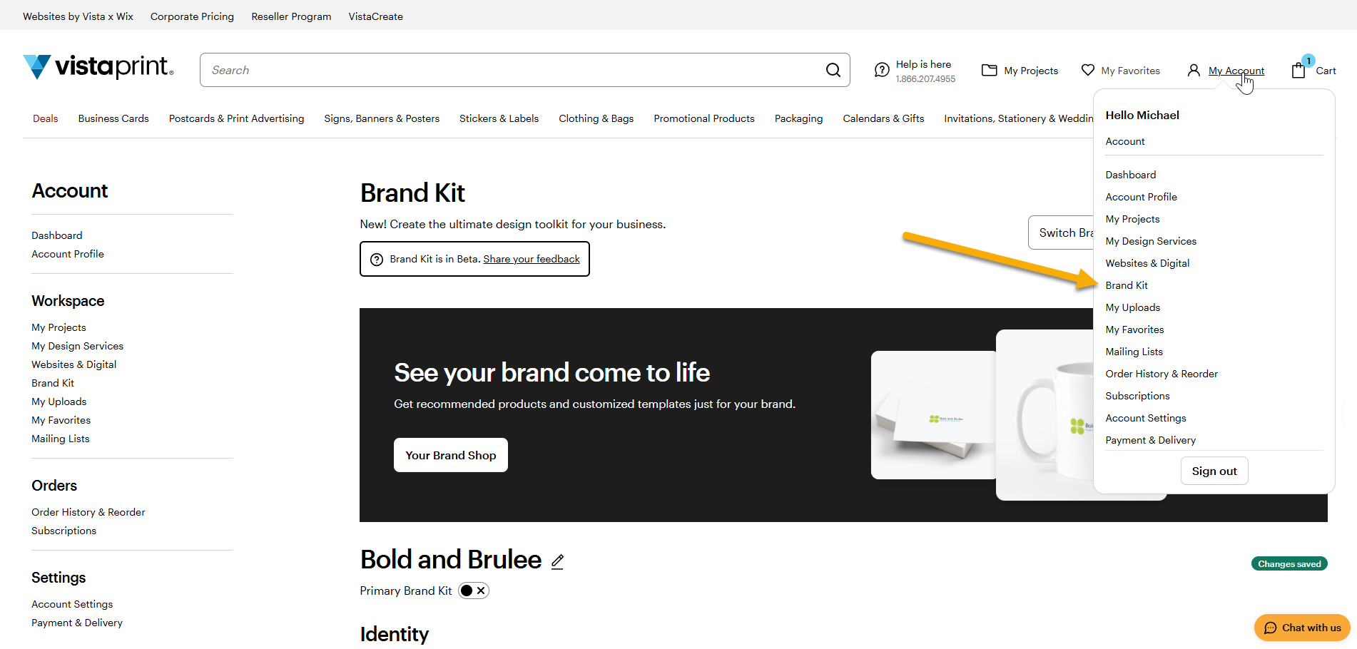 An example of the Brand Kit and where you can find the Brand Kit under My Account.