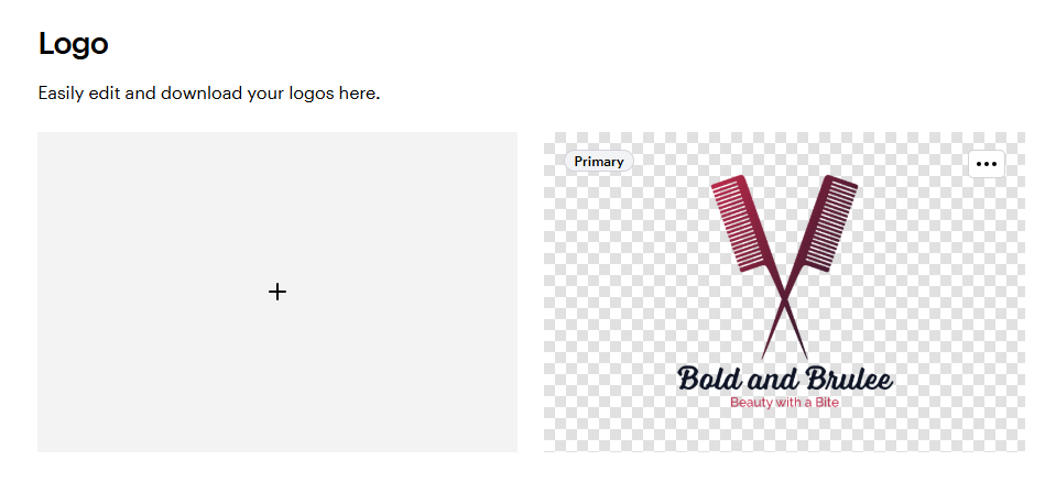 Brändipaketin logo-osio, jossa voit ladata oman logosi tai luoda sen Logomakerin avulla.