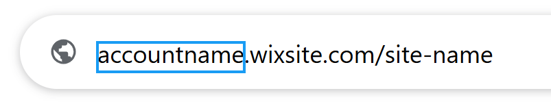 Exemple d'URL Wix avec le nom du compte mis en évidence.