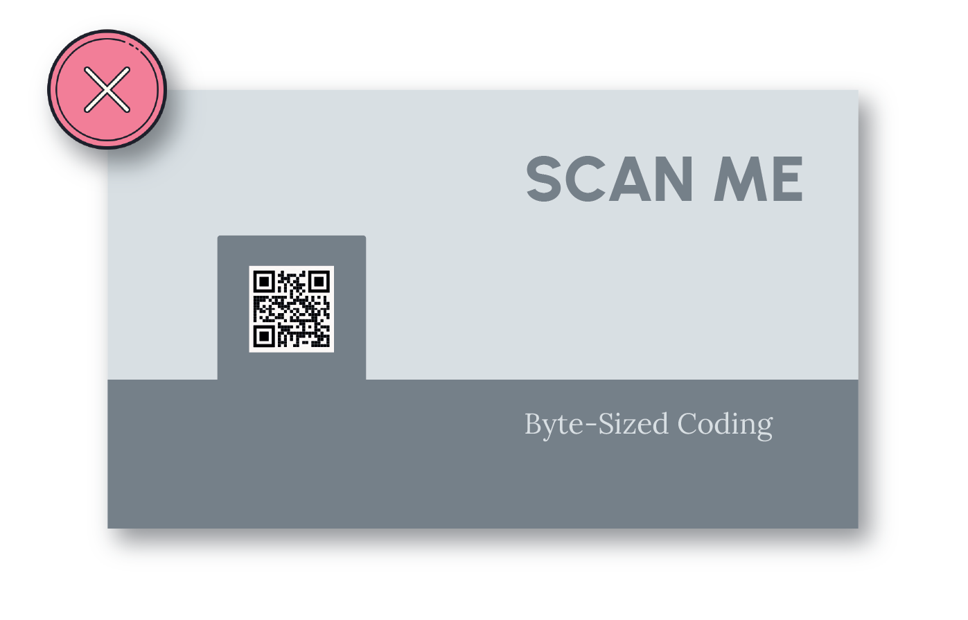 La taille du code QR sur cette carte de visite est trop petite, ce qui rend la lecture difficile.