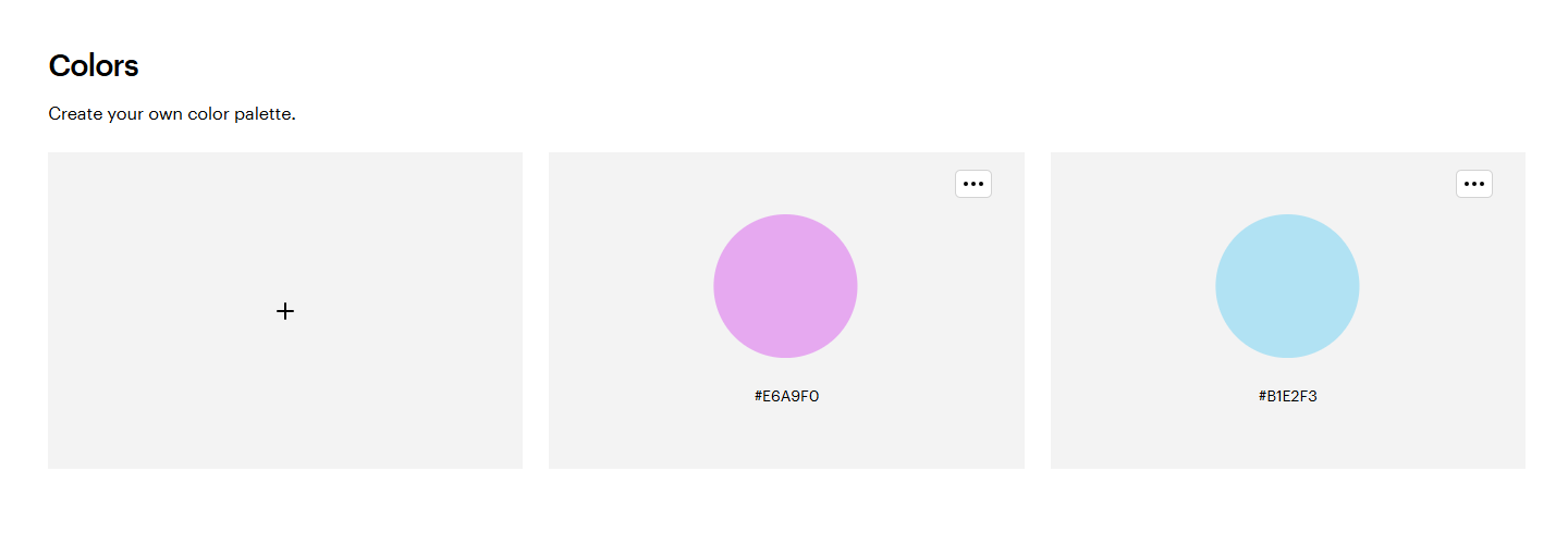 Het Kleuren-gedeelte in de Brand identity, waar je je eigen kleurenpalet kunt samenstellen.