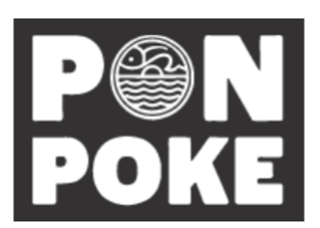 Logótipo com texto branco sobre fundo colorido e texto e gráfico brancos