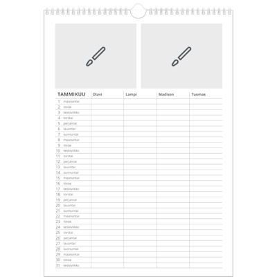 Esimerkki sivusta 1, Seinäkalenterit, vaihtoehto 24
