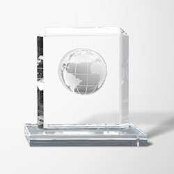 Engraved Optical Crystal Globe Rectangle Award