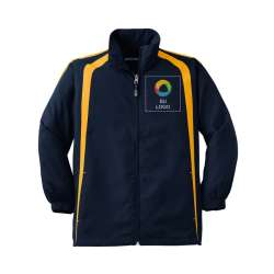 Chaqueta juvenil con mangas raglán y bloques de colores de Sport-Tek®