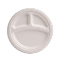 Houtvezel borden met 3 vakken – rond 22 cm – wit – 500 stuks