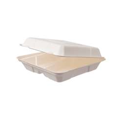 Boîtes repas 2 compartiments en bagasse – 228 x 230 x 80 mm – Lot de 200