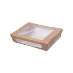 Caja para ensalada con ventana de plástico FSC® de 1200 ml - Marrón - 200 pzas.
