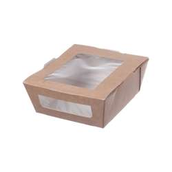 Boîtes à salade FSC® avec fenêtre en plastique 450 ml – Marron – Lot de 200
