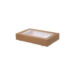 Boîtes traiteur avec fenêtre en plastique – 360 x 250 x 80 mm – Marron – Lot de 100