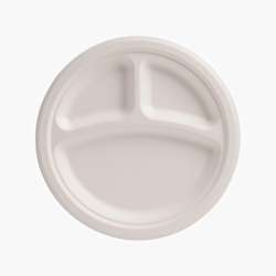 Pratos de fibra de madeira com 3 compartimentos – Redondos 22 cm – Branco – 500 uni.