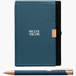 Conjunto de oferta bloco de notas com pormenor em rosa dourado e caneta – Screenprint