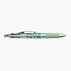 Caneta stylus com acabamento metalizado e 4 cores de tinta