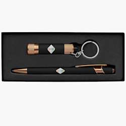 Conjunto de oferta de caneta policromática com tinta azul e lanterna