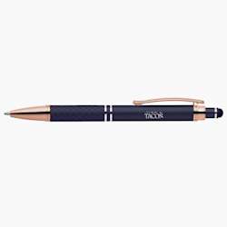 Caneta stylus de metal com tacto suave, detalhes em diamante e tinta azul