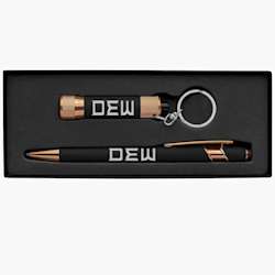 Conjunto de oferta de caneta stylus em rosa dourado e lanterna – tinta azul