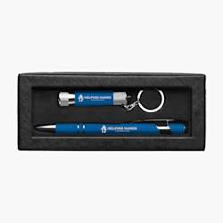 Conjunto de oferta de caneta stylus gravada e lanterna – tinta azul
