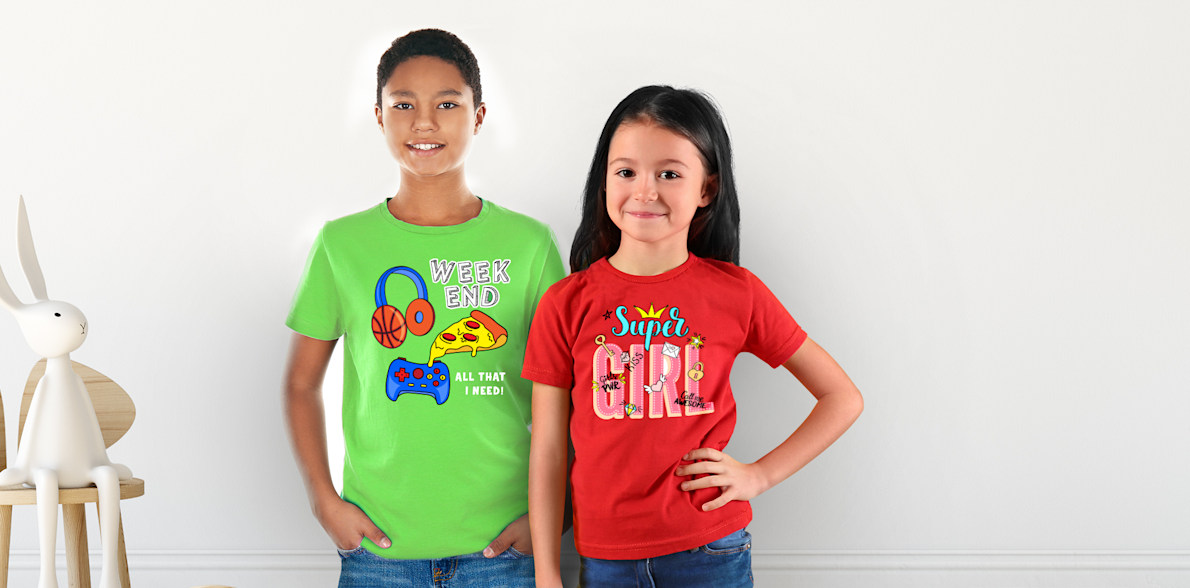 Larger version: Kids Coloured Round Neck T-Shirt > Hero img1