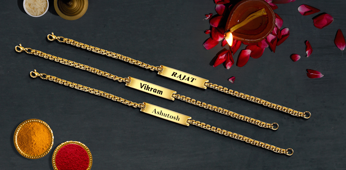 Larger version: Personalised Rakhi Golden Box Chain > Hero img1