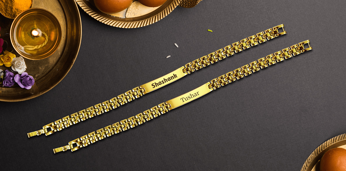 Larger version: Personalised Rakhi Golden Rolex Chain > Hero img1