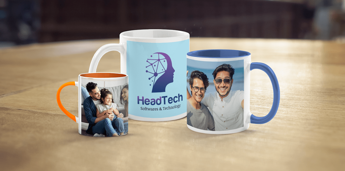 4 Pre Sized Mug Designs for Sublimation. Add 2 Photos to Template