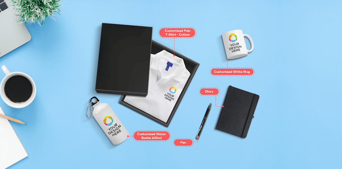 Larger version: Employee Welcome Kit (Polo T-Shirt, Water Bottle, Coffee Mug, Dairy, Pen) 