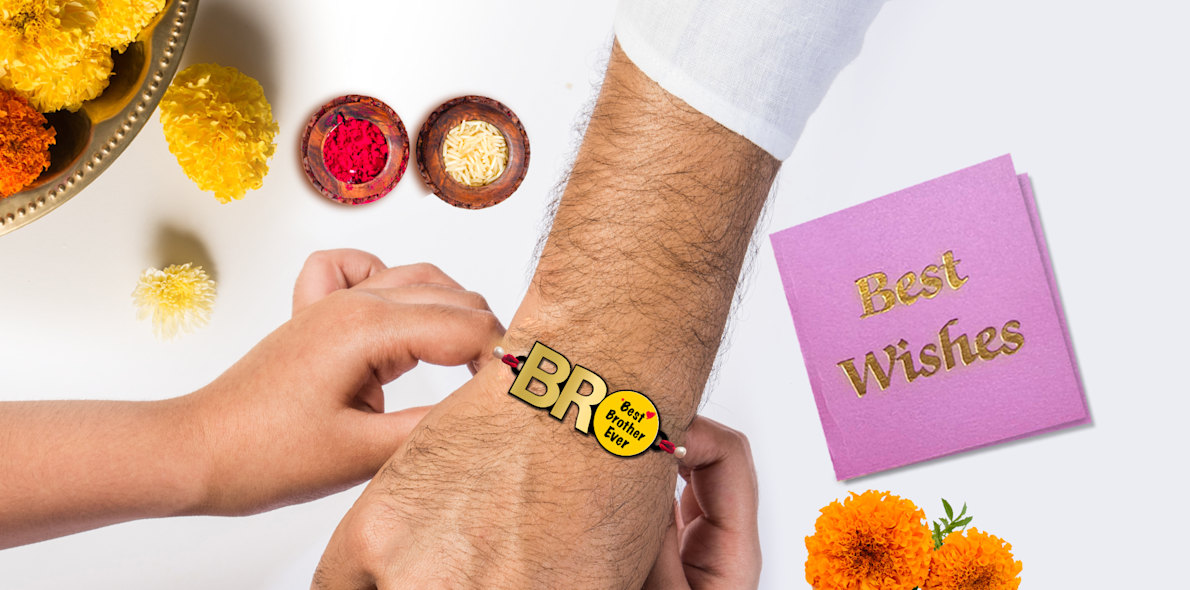 Larger version: Personalised Golden Acrylic Bro Photo Rakhi > Hero img1