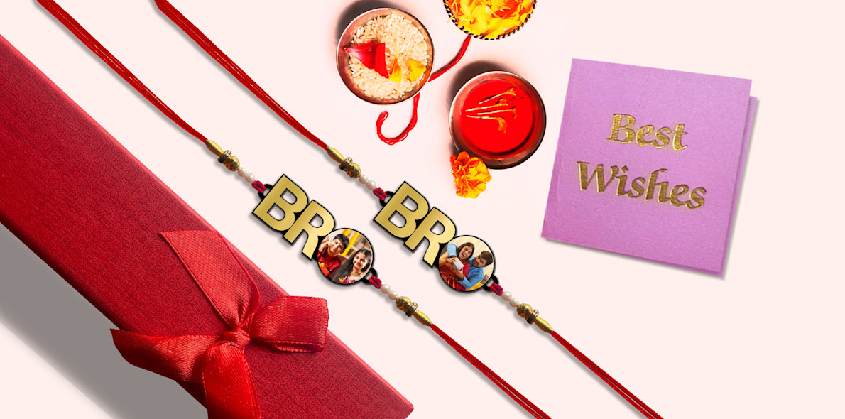 Personalised Golden Acrylic Bro Photo Rakhi > Hero img2