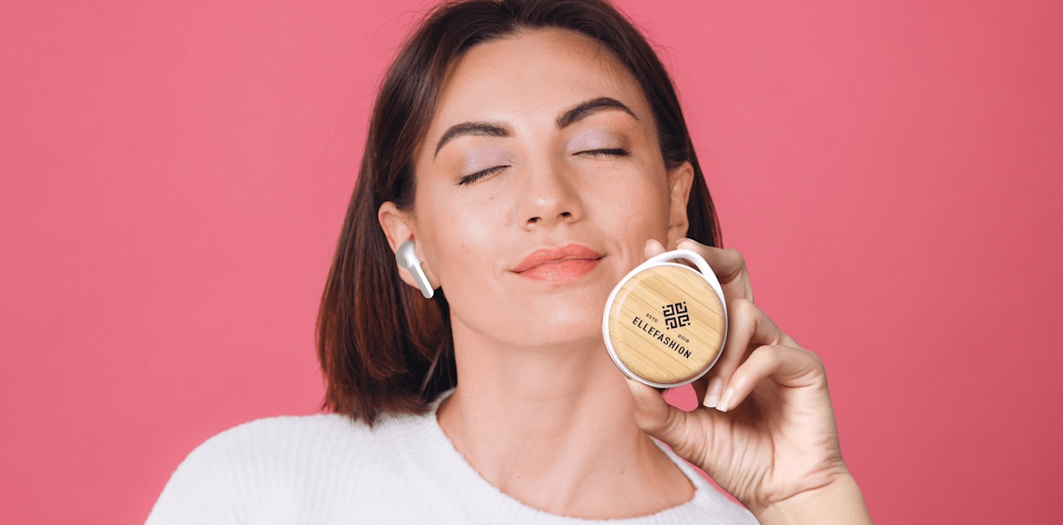 Larger version: Cherry Bamboo Wireless Earbuds > Hero img1