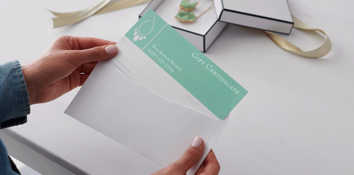 personalised gift voucher with mint colour scheme
