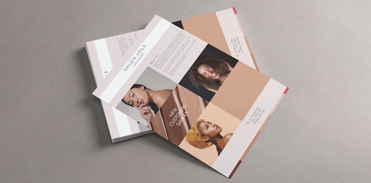 Larger version:  A stack of business leaflets advertising a beauty salon.  