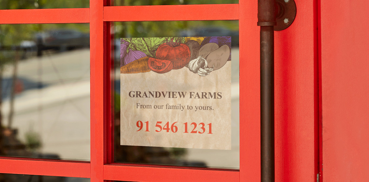 Larger version: personalised window decal advertising farm produce
