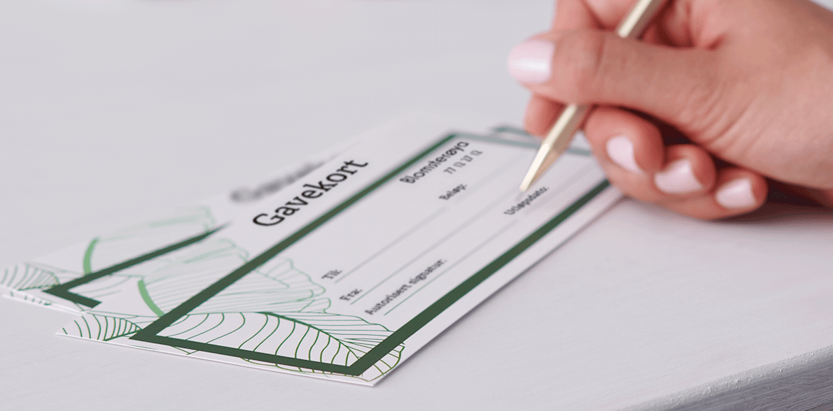 bedriftsgavekort med grønt bladdesign