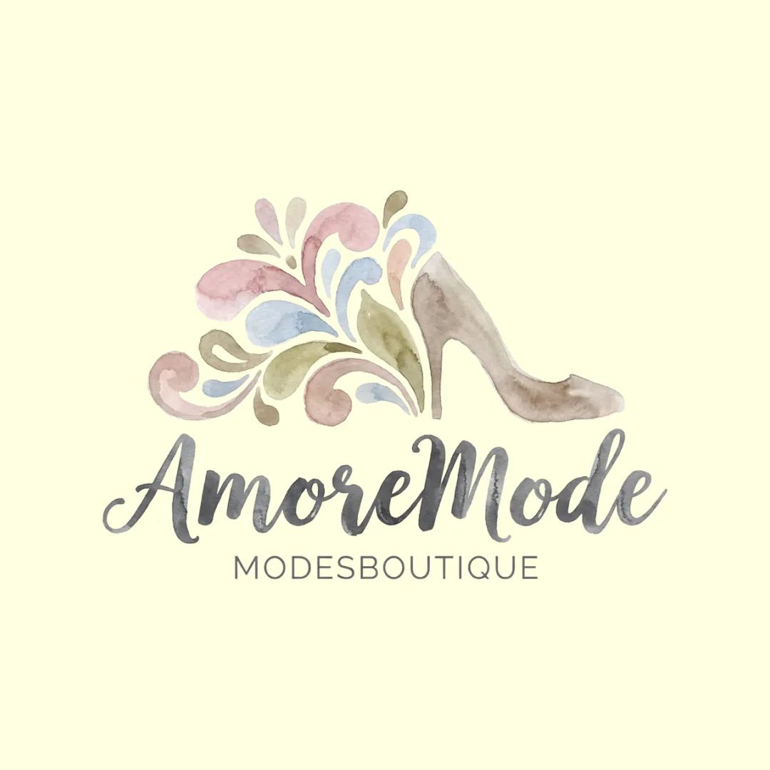 Logo mit Aquarell-High-Heel und floralen Elementen, feminin, kreativ und stilvoll gestaltet.