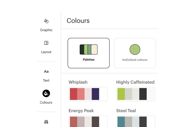 An interface showing a selection of font styles and colours.