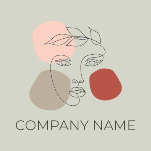 An example of a logo template for a beauty salon, featuring face line art in a stacked layout with a neutral and pink colour palette.