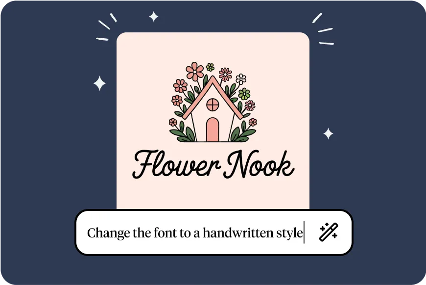 AI prompt field with text to change the font of the selected logo to a handwritten style.