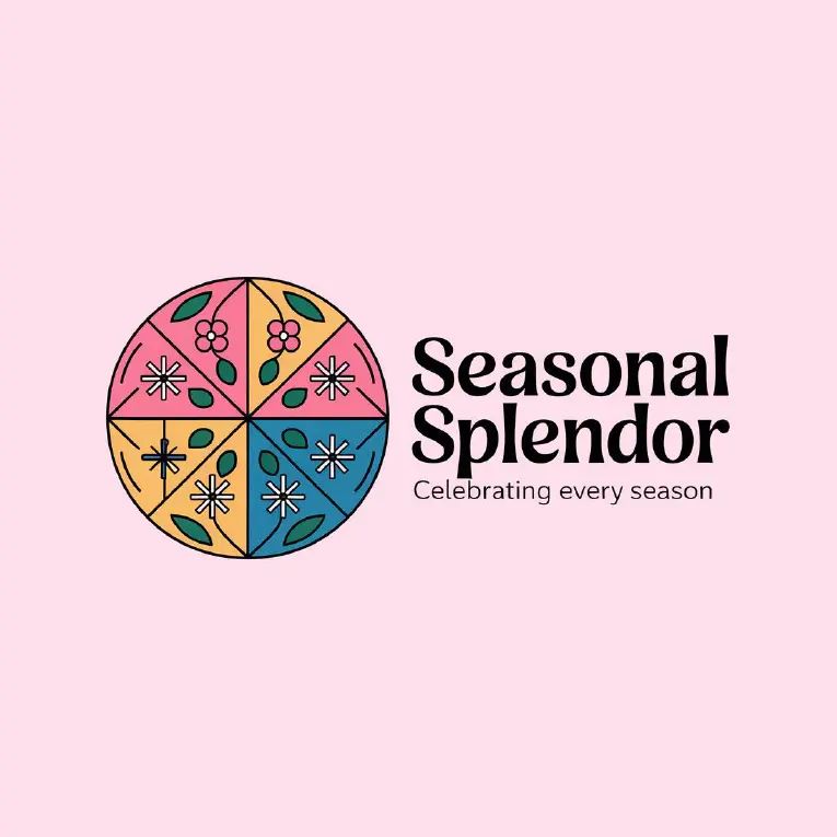 Logo of "Seasonal Splendor" featuring floral elements in a circular motif with tagline "Celebrating every season".