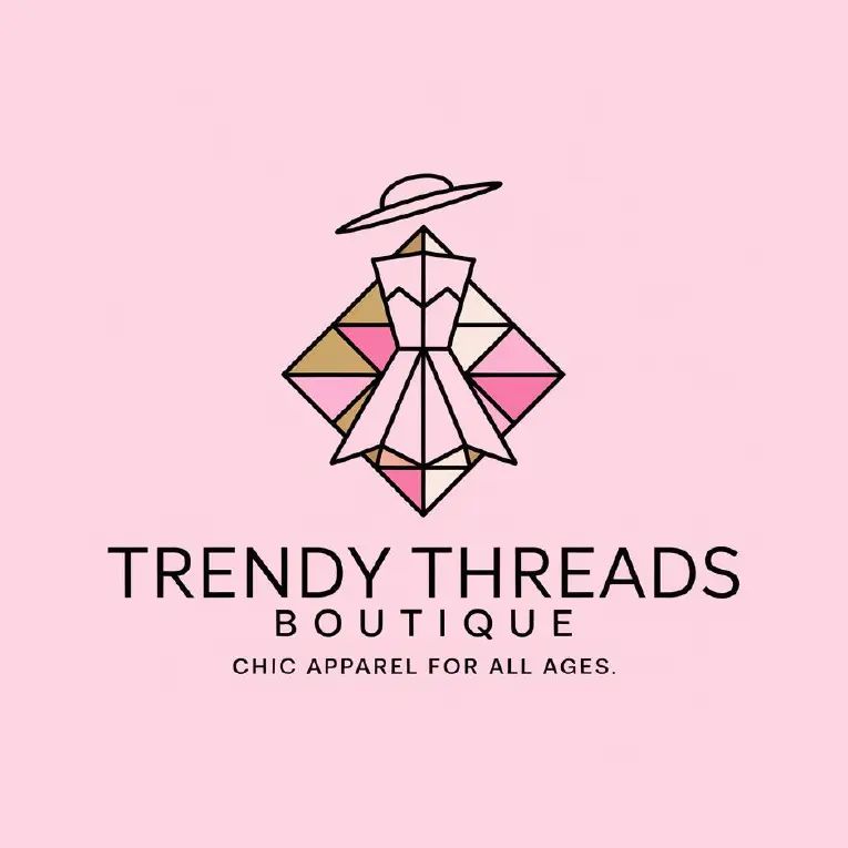 "Trendy Threads Boutique" logo showcasing a stylized hat and dress with tagline "Chic apparel for all ages".