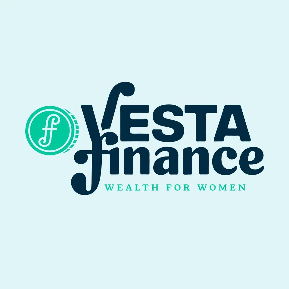 Logo of Vesta Finance with bold lettering and a coin symbol, highlighting financial empowerment for women.