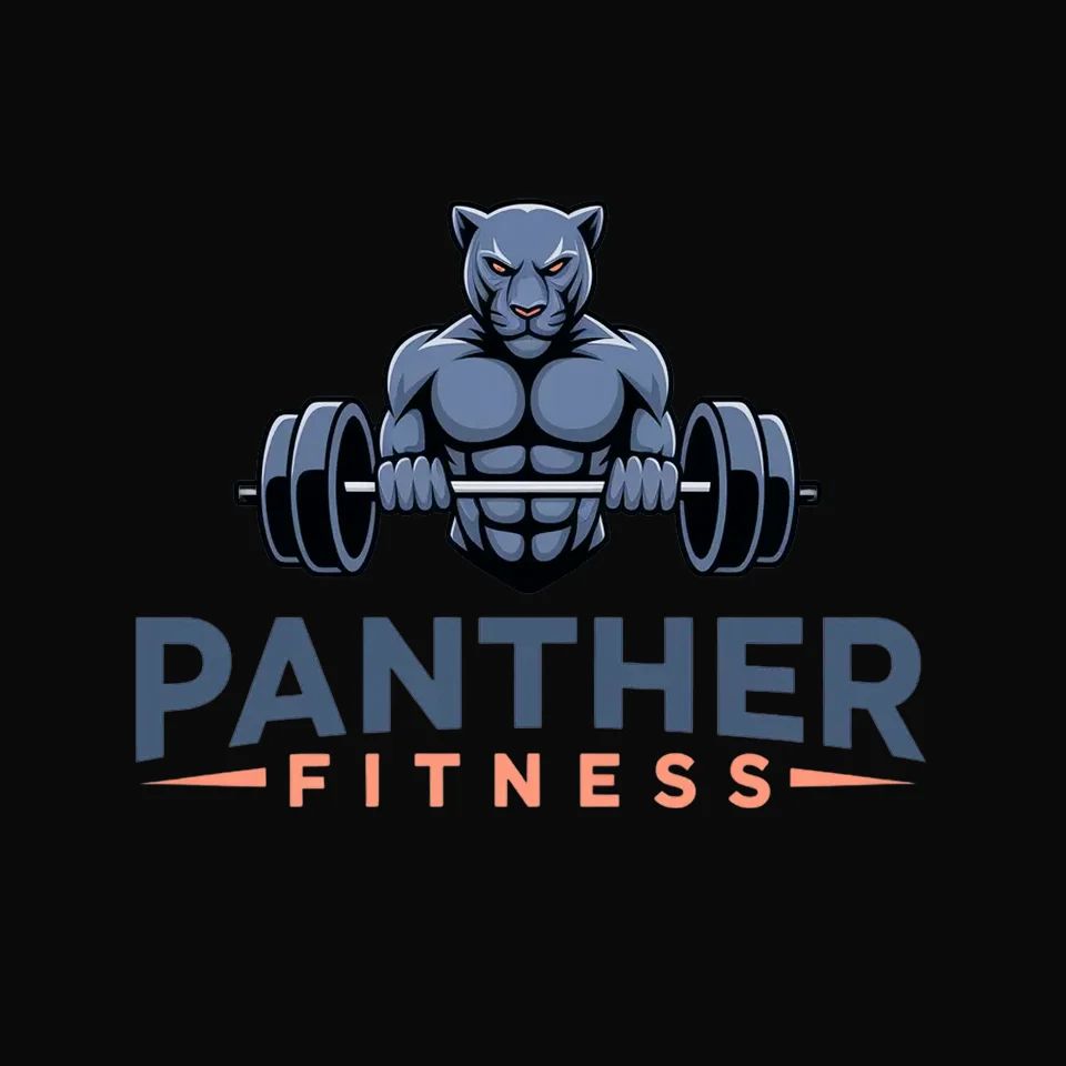 Logo of Panther Fitness with a muscular panther lifting a heavy barbell, symbolizing power and strength.