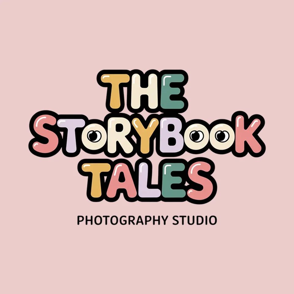 Logo of The Storybook Tales Photography Studio with colorful rounded letters and playful eye details.