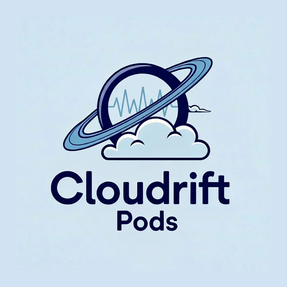 Logo of Cloudrift Pods with a ringed planet rising from clouds, conveying dreamy, atmospheric sound.