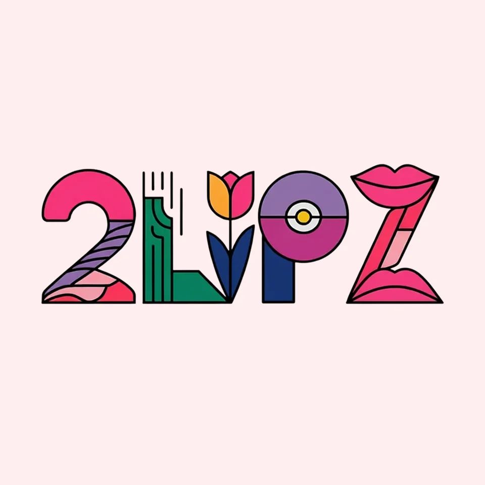 Logo of 2LPZ in vibrant illustrated lettering with abstract forms, reflecting bold lifestyle branding.
