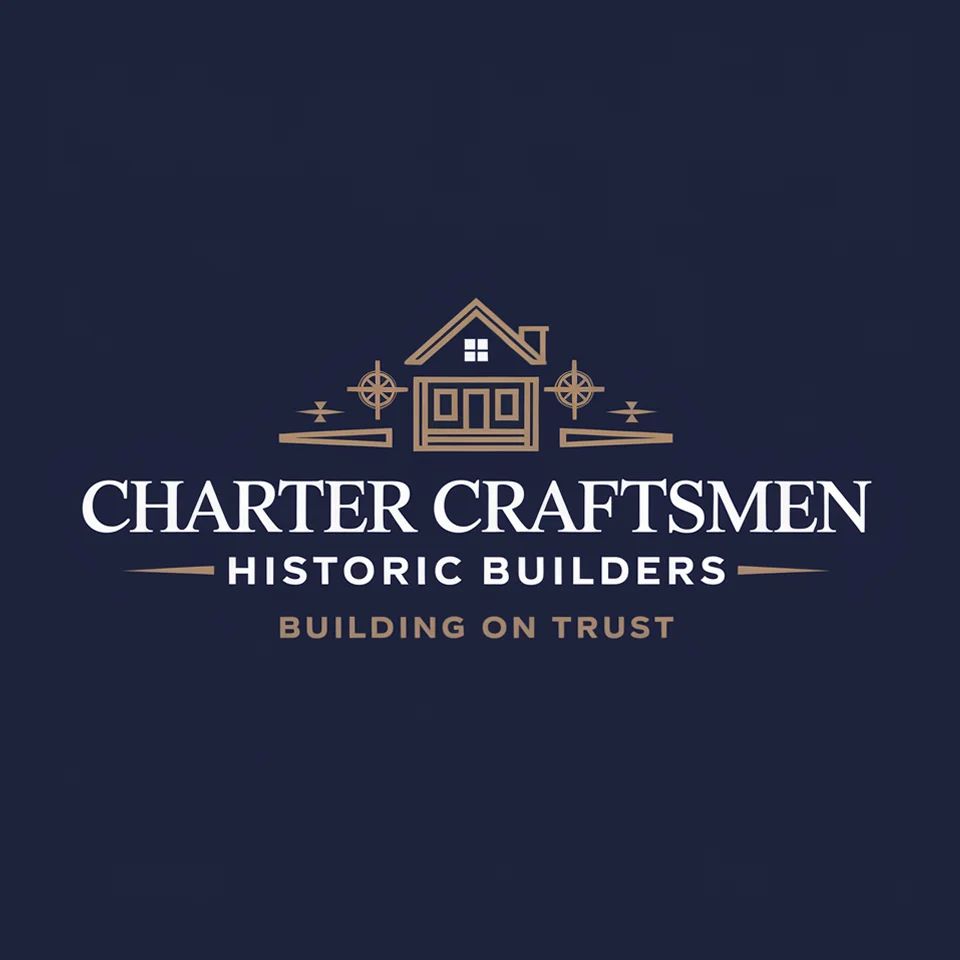 Logo of Charter Craftsmen with a house and compass emblem, highlighting heritage craftsmanship and trust.